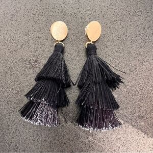 J.Crew Black Tiered Tassel Earrings with Gold Studs